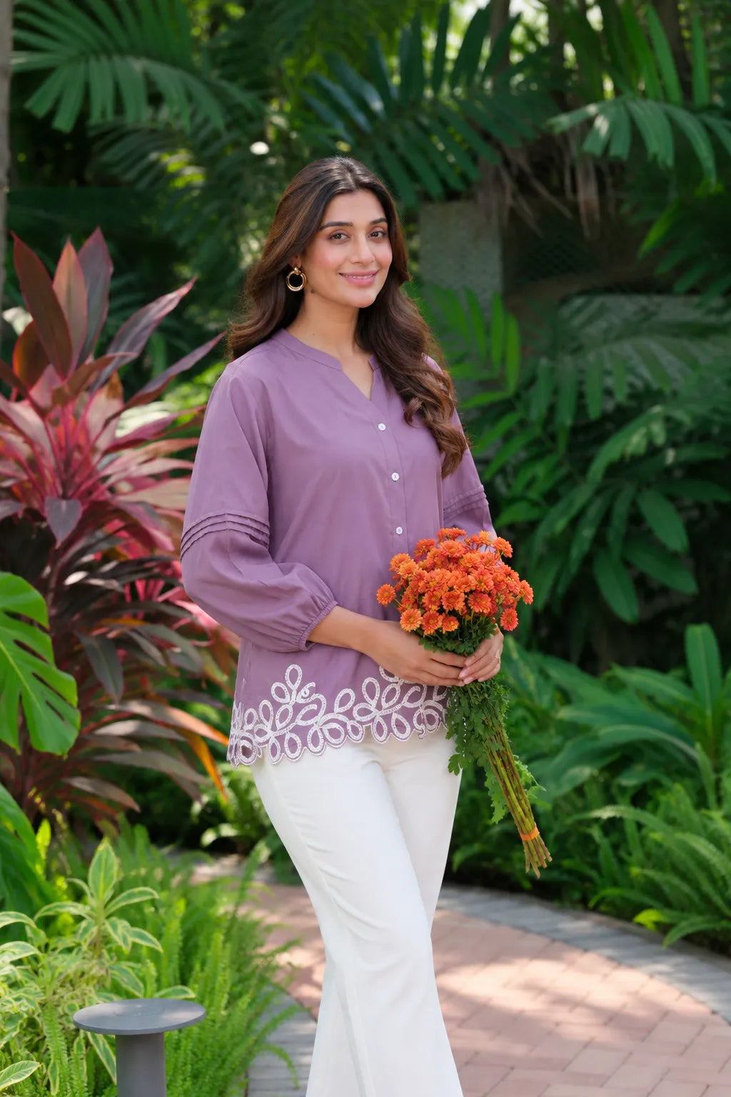 mauve embroidered cotton top
