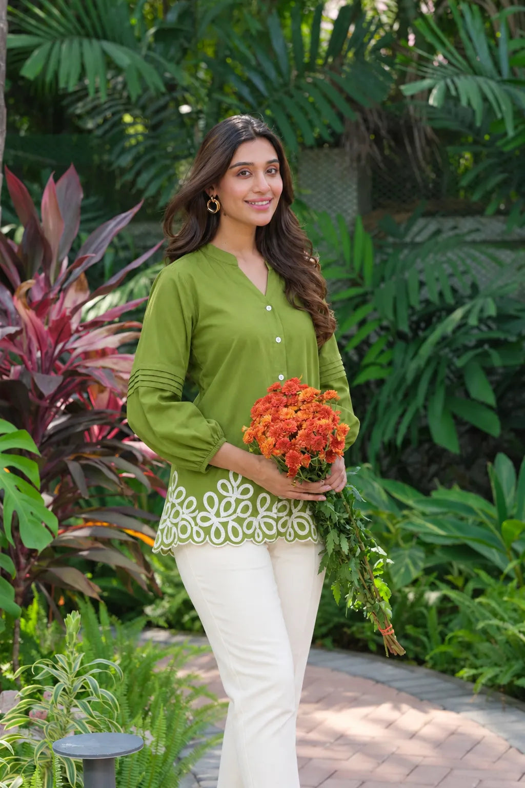olive green cotton women top