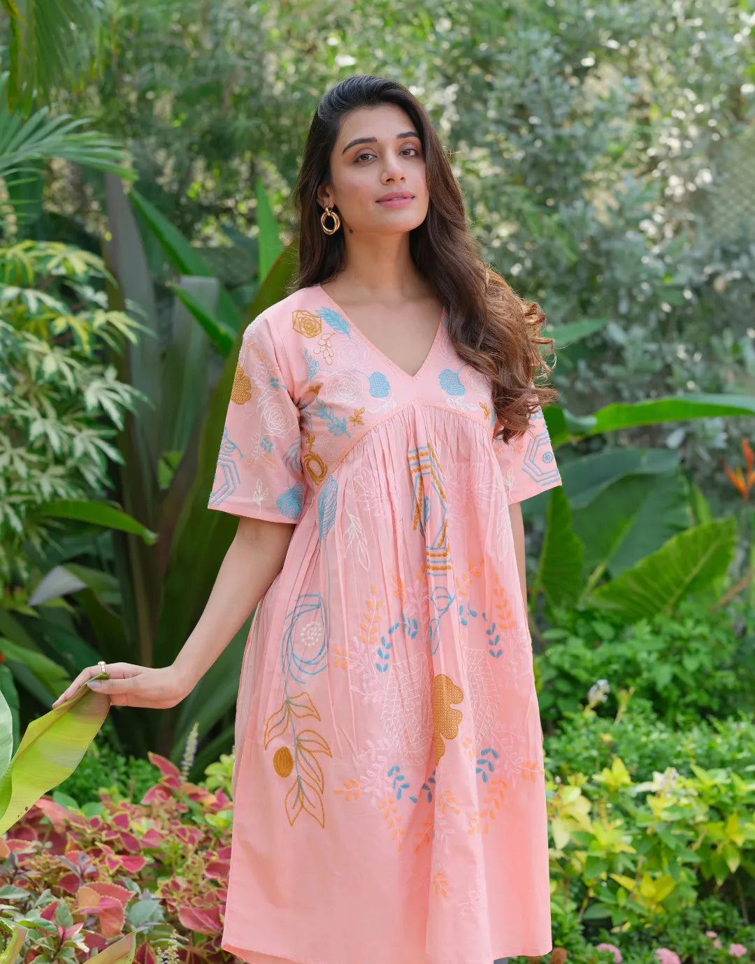 peach floral cotton dress