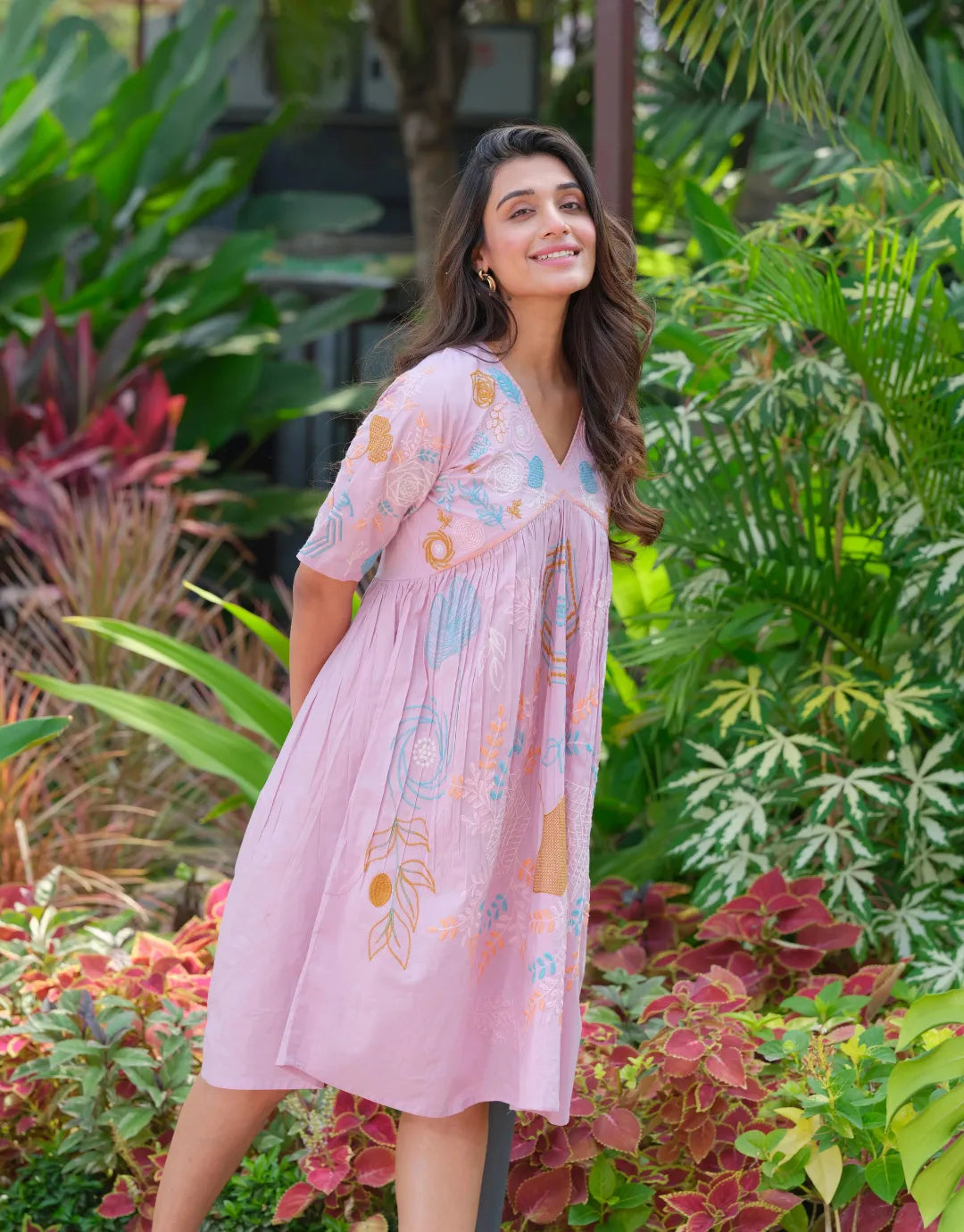 pink casual cotton dress
