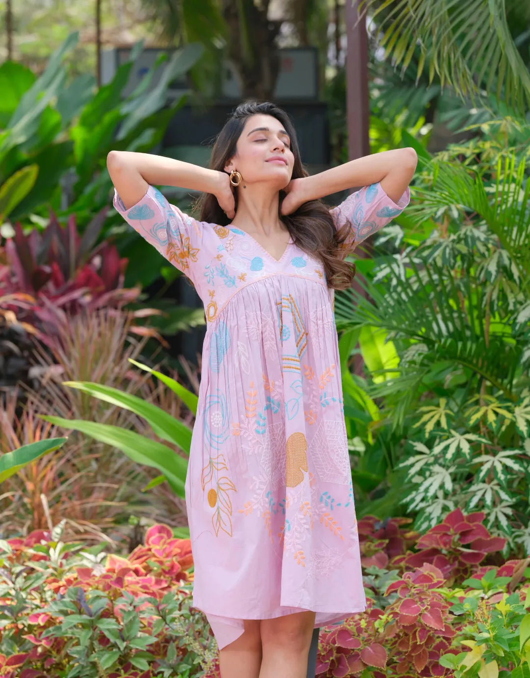 pink cotton embroidered dress