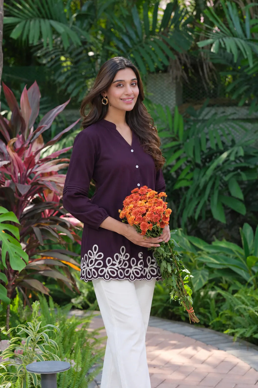 plum purple embroidered top