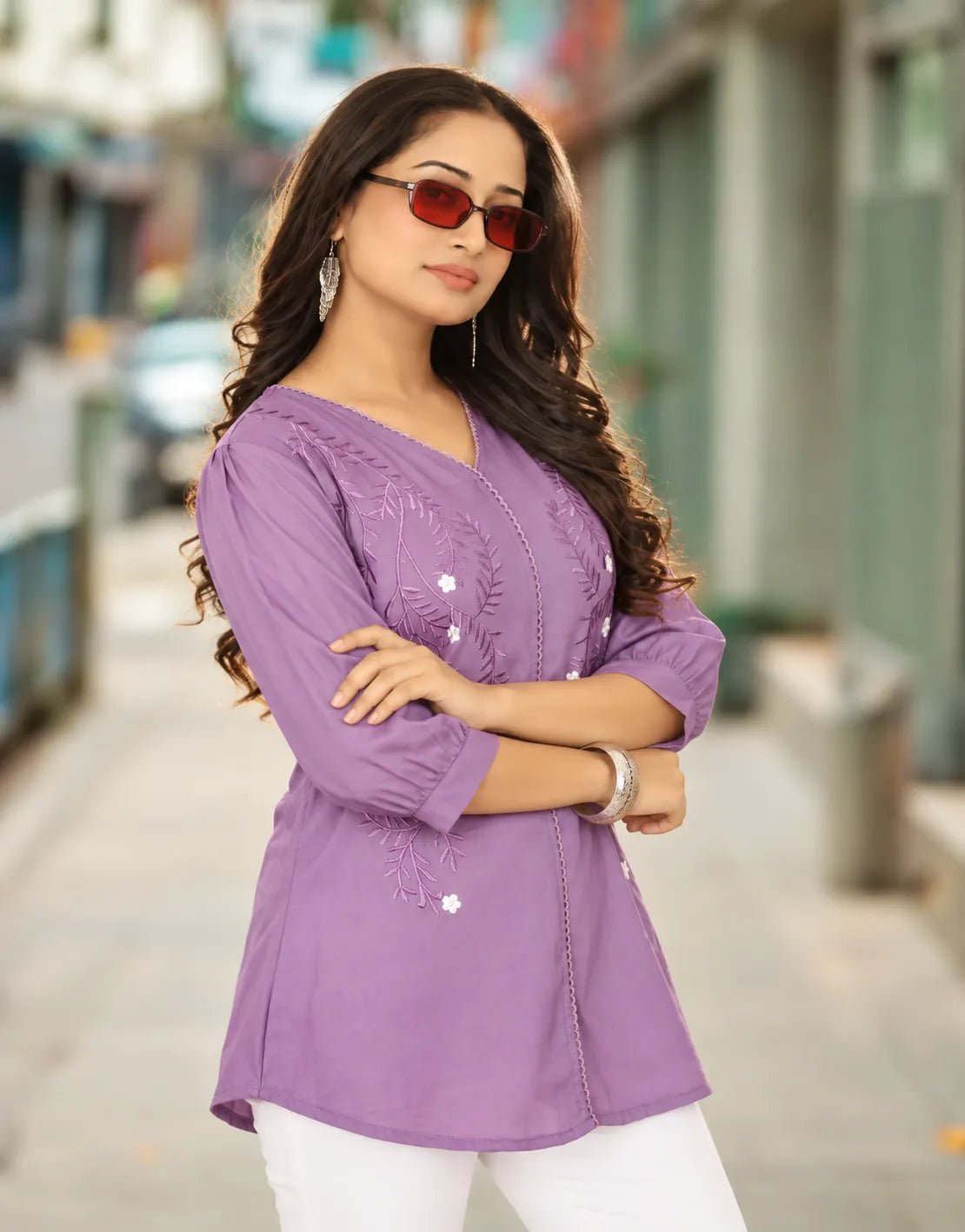 purple floral cotton top