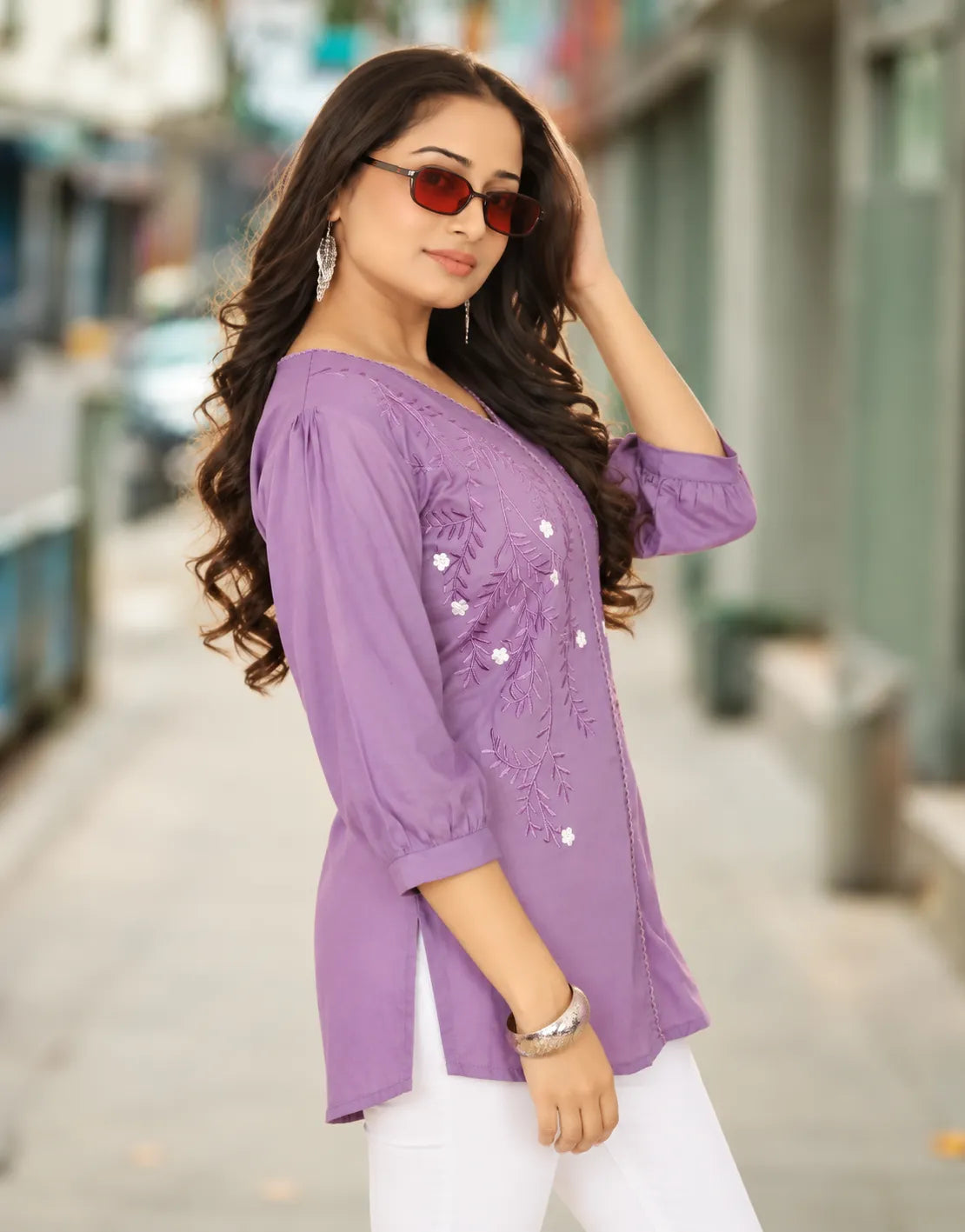 purple tunic side view