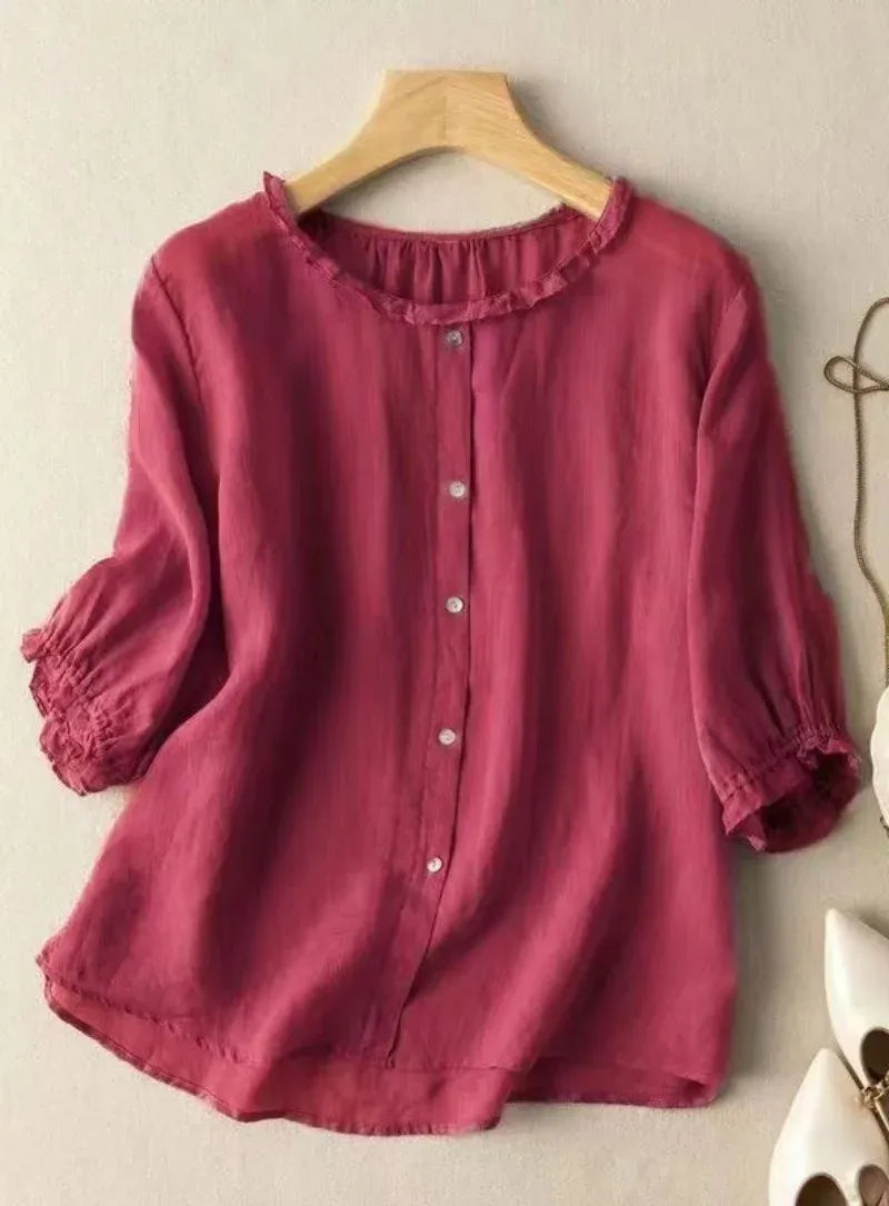 Rani Ruffle Neck Cotton Top