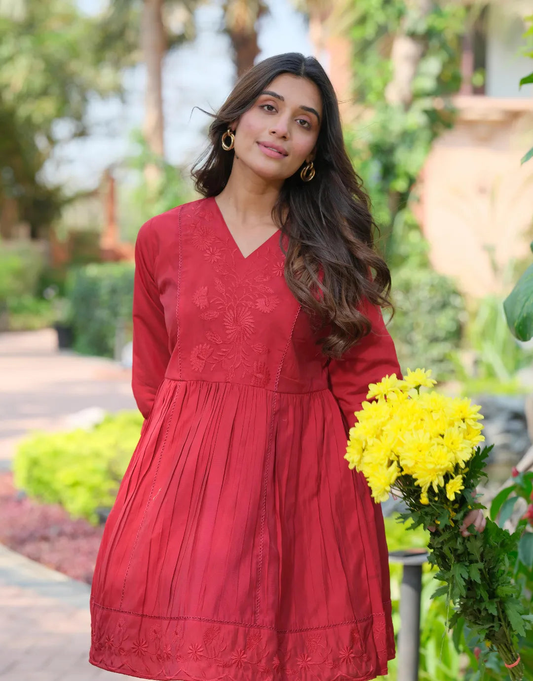 red embroidered casual top