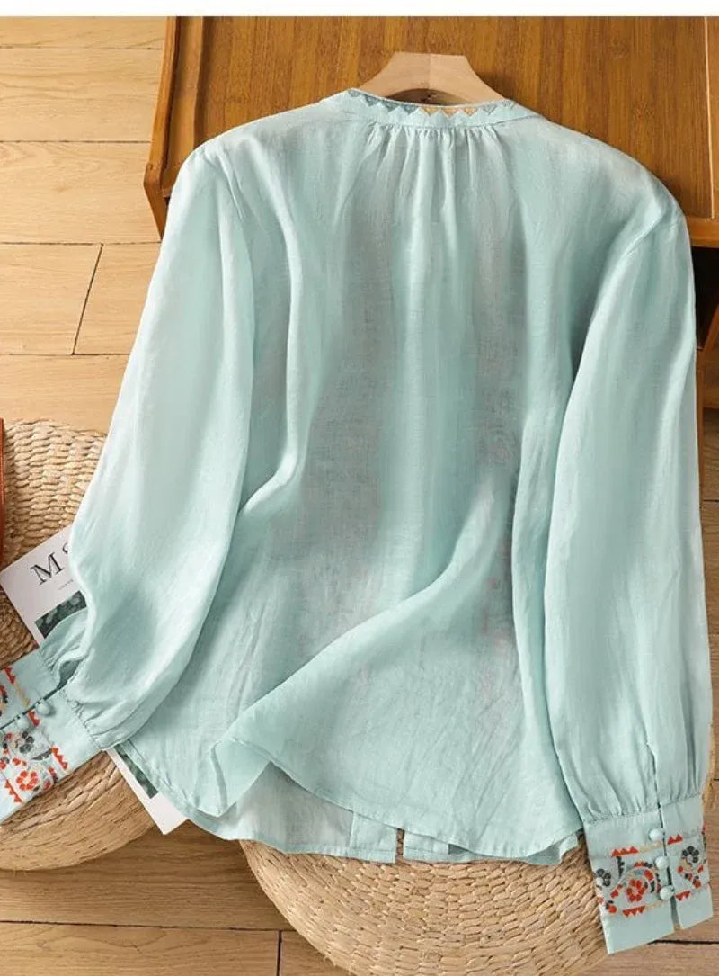 Sky Blue Floral Embroidered Top