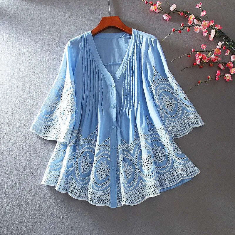 Sky Blue Ruffle V-neck Top
