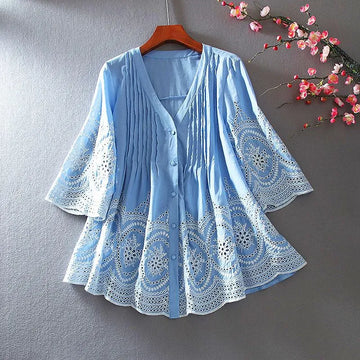 Sky Blue Ruffle V-neck Top
