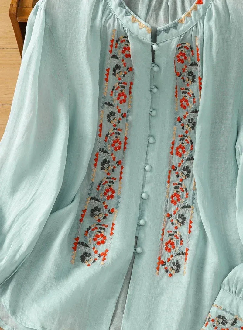 Sky Blue Embroidered Top