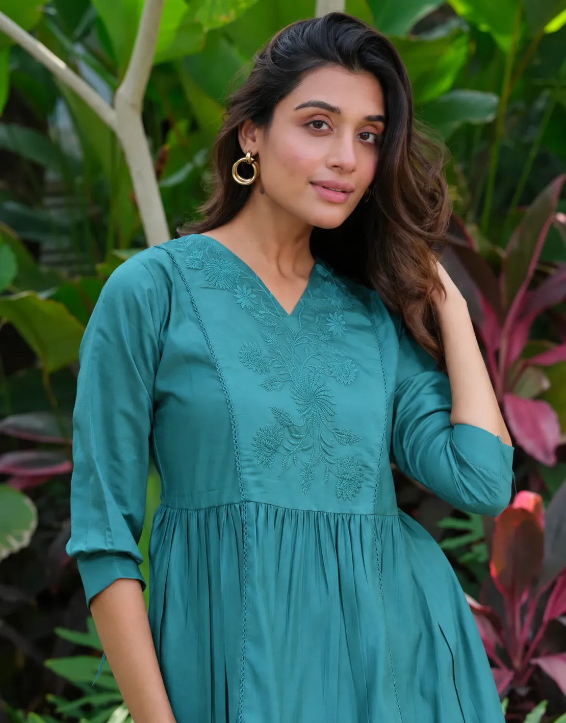 teal green floral tunic