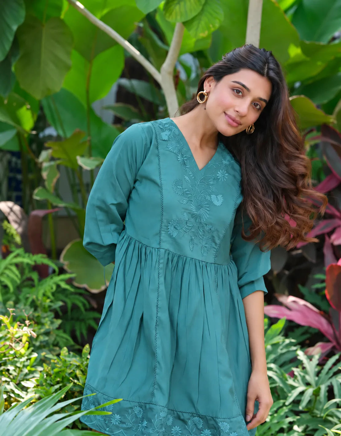 teal green v-neck tunic
