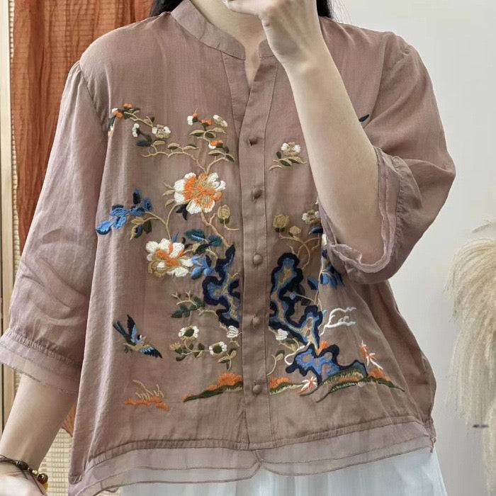 Brown V-Neck Half Sleeve Top