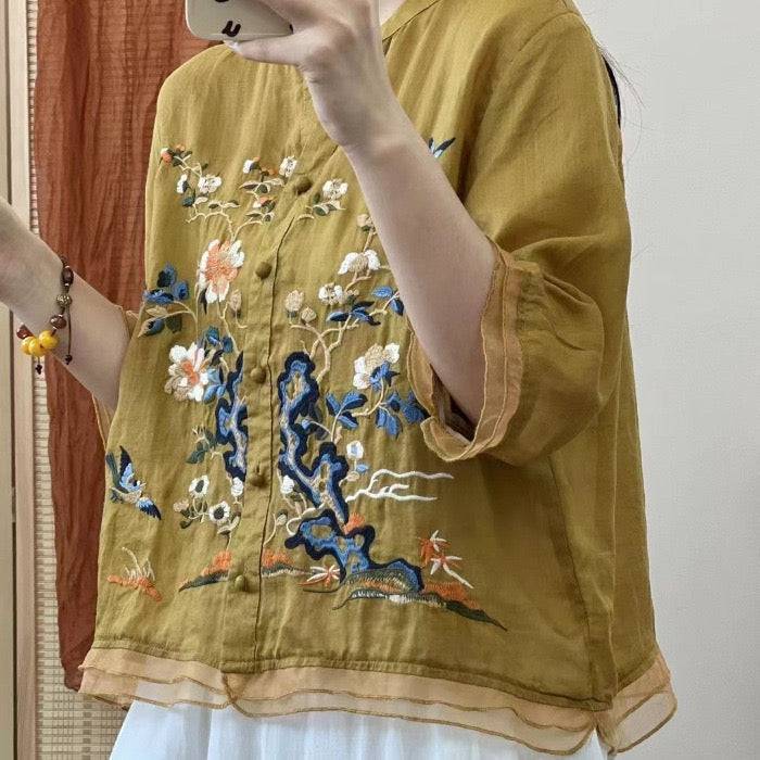 Mustard V-Neck Half Sleeve Top