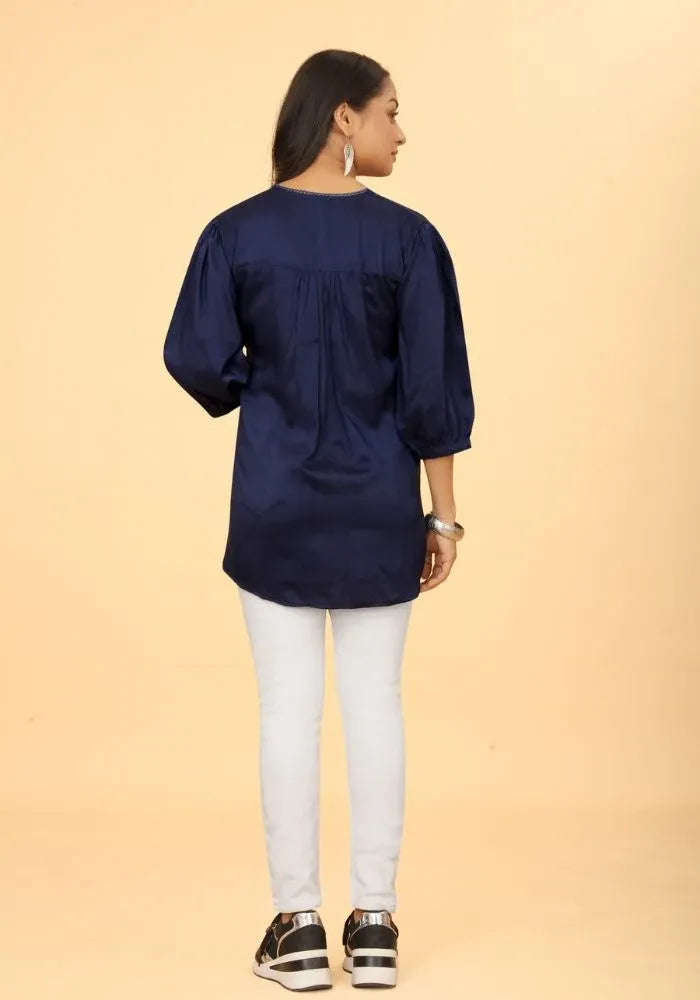V-neck Blue Cotton Top