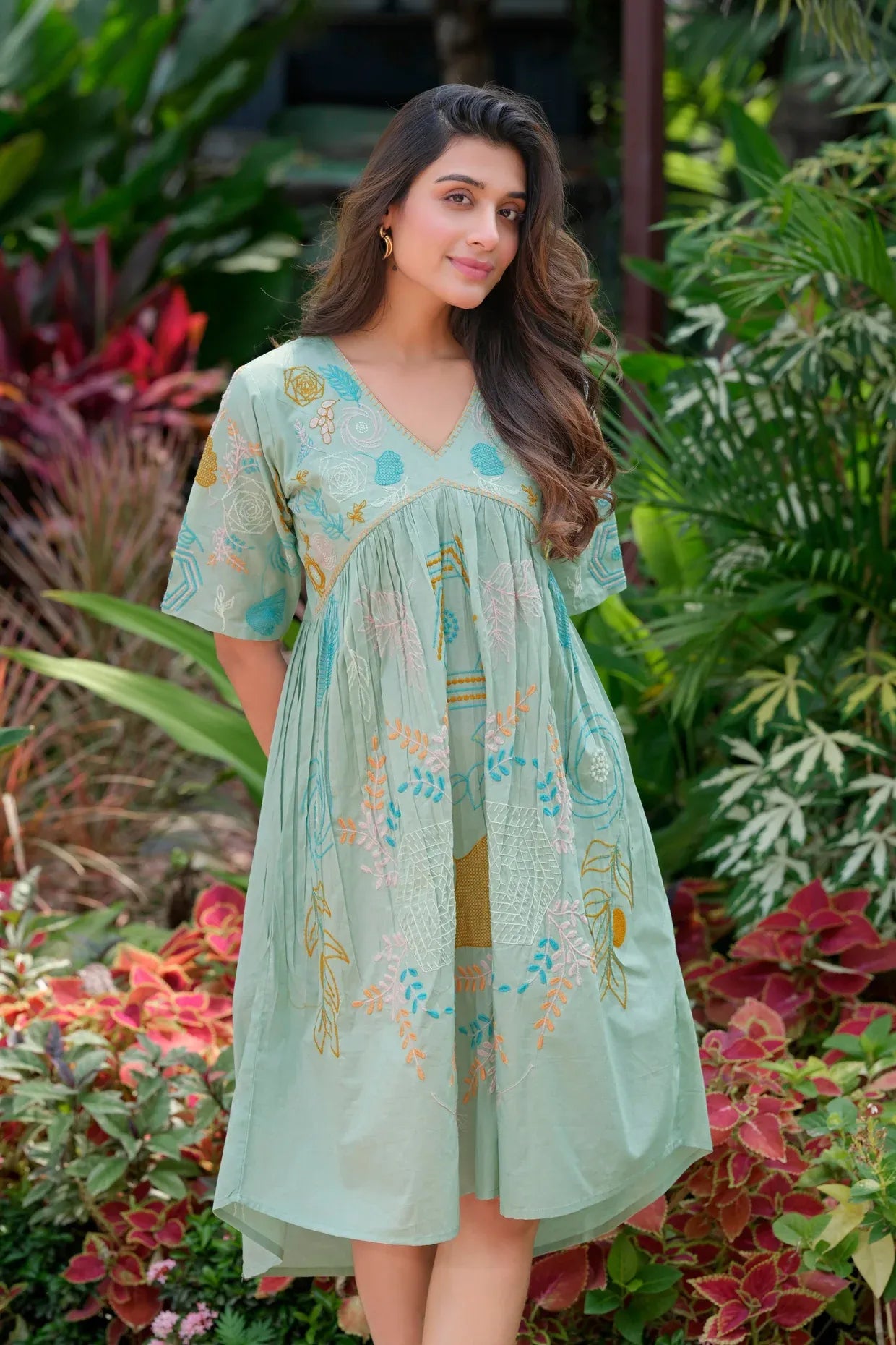 V-neck Green Dress