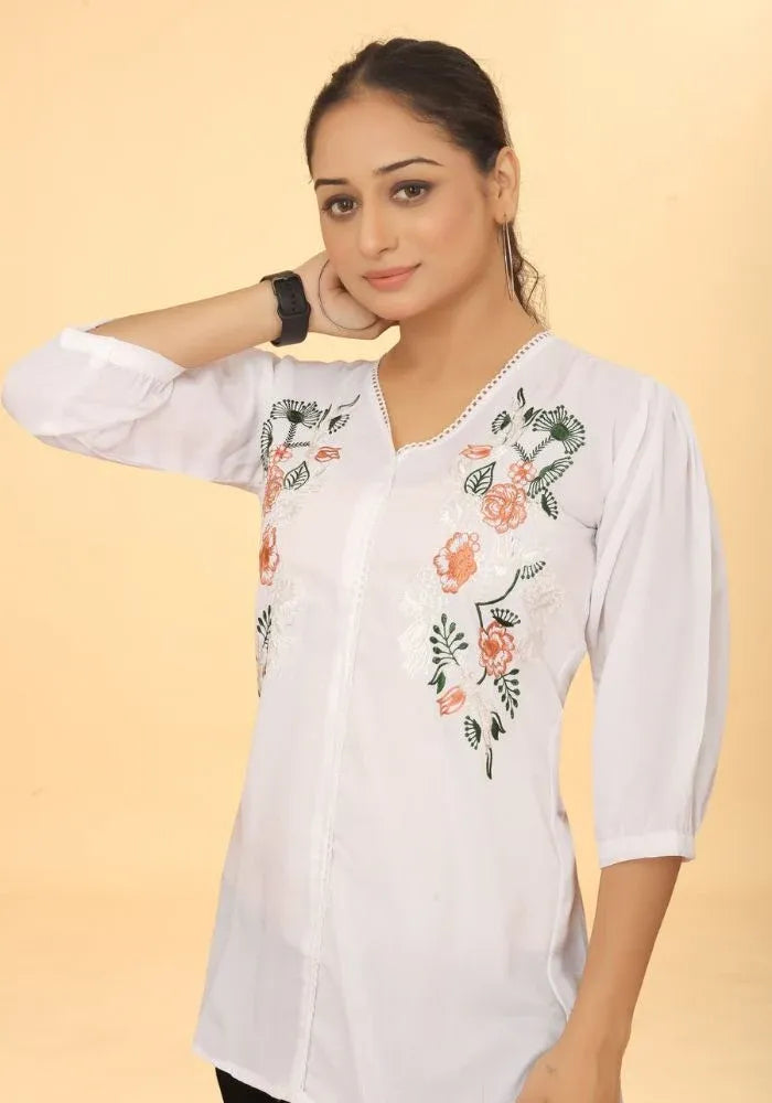 V-neck White Cotton Top