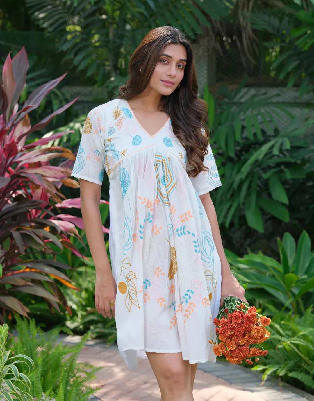 white embroidered midi dress