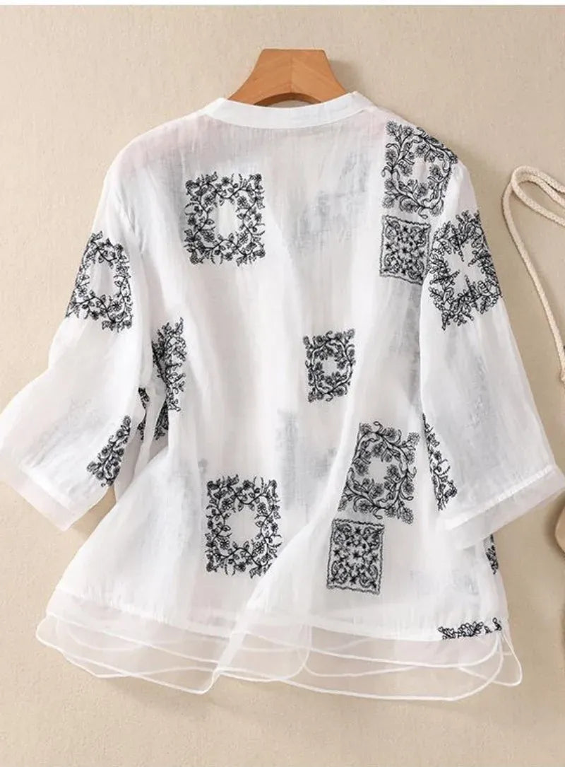 White Floral Cotton Top