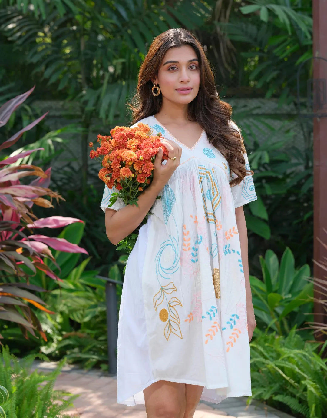white v-neck cotton dress