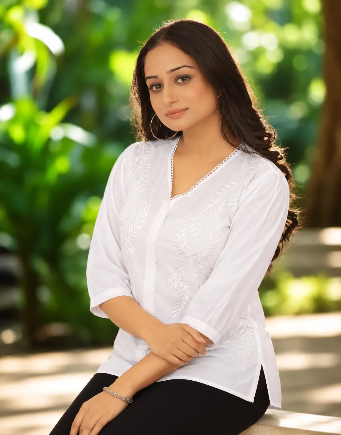 white v-neck cotton tunic
