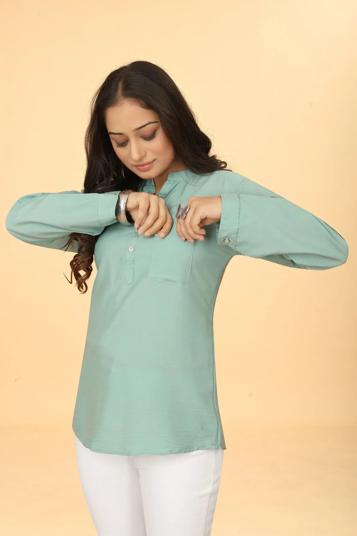 Women Cotton Green Tunic