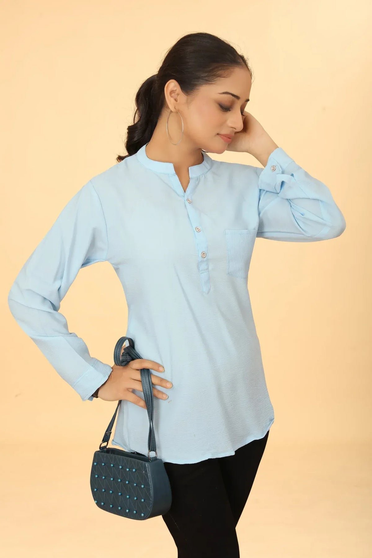 Women Cotton Sky Blue Tunic