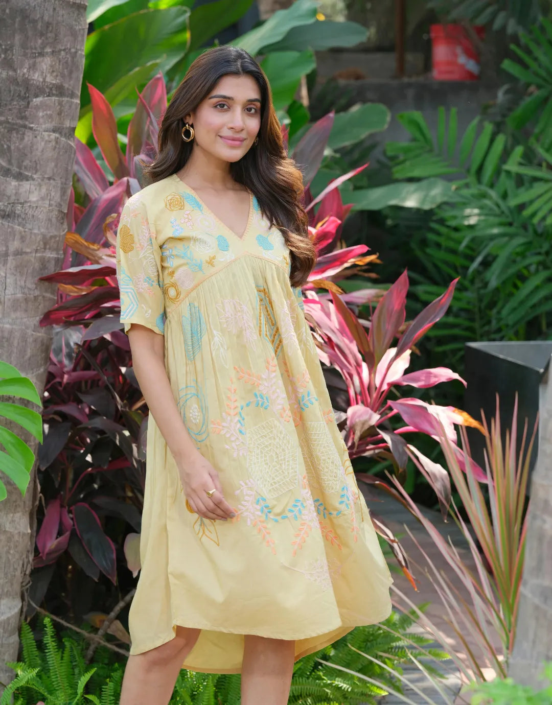 women yellow cotton dress