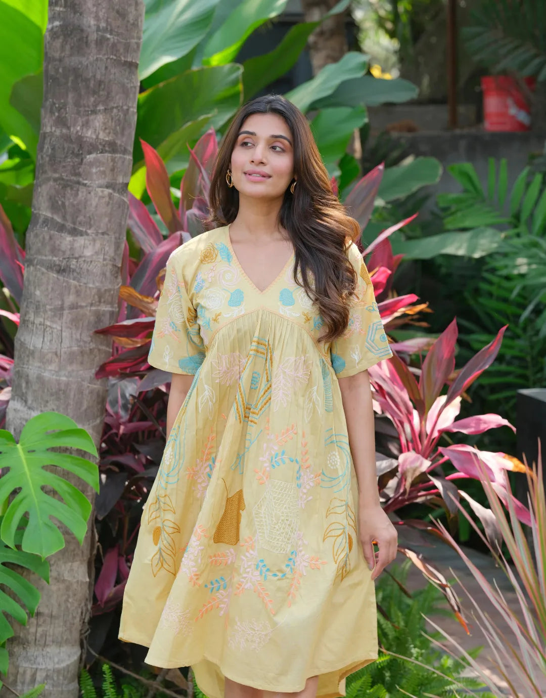 yellow casual cotton dress