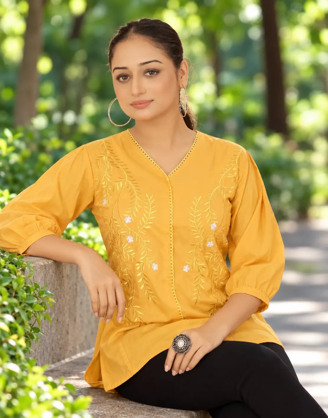 yellow cotton tunic top