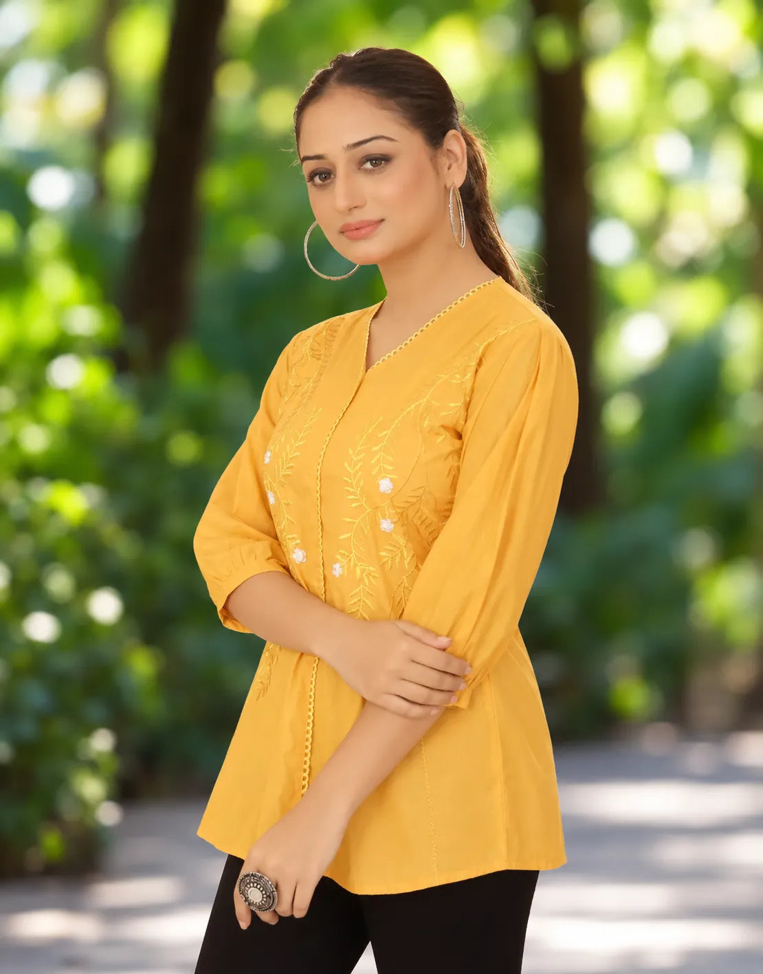 yellow embroidered tunic