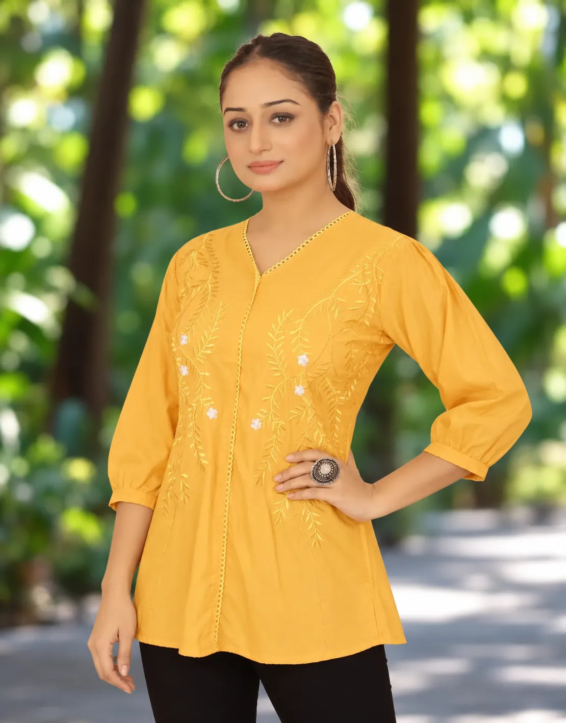 yellow floral tunic top