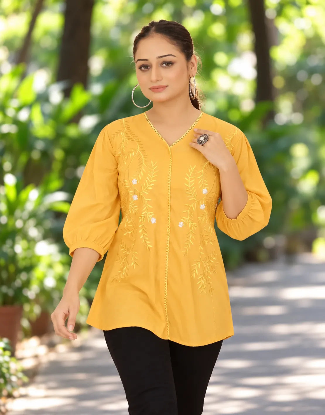 yellow v-neck casual top